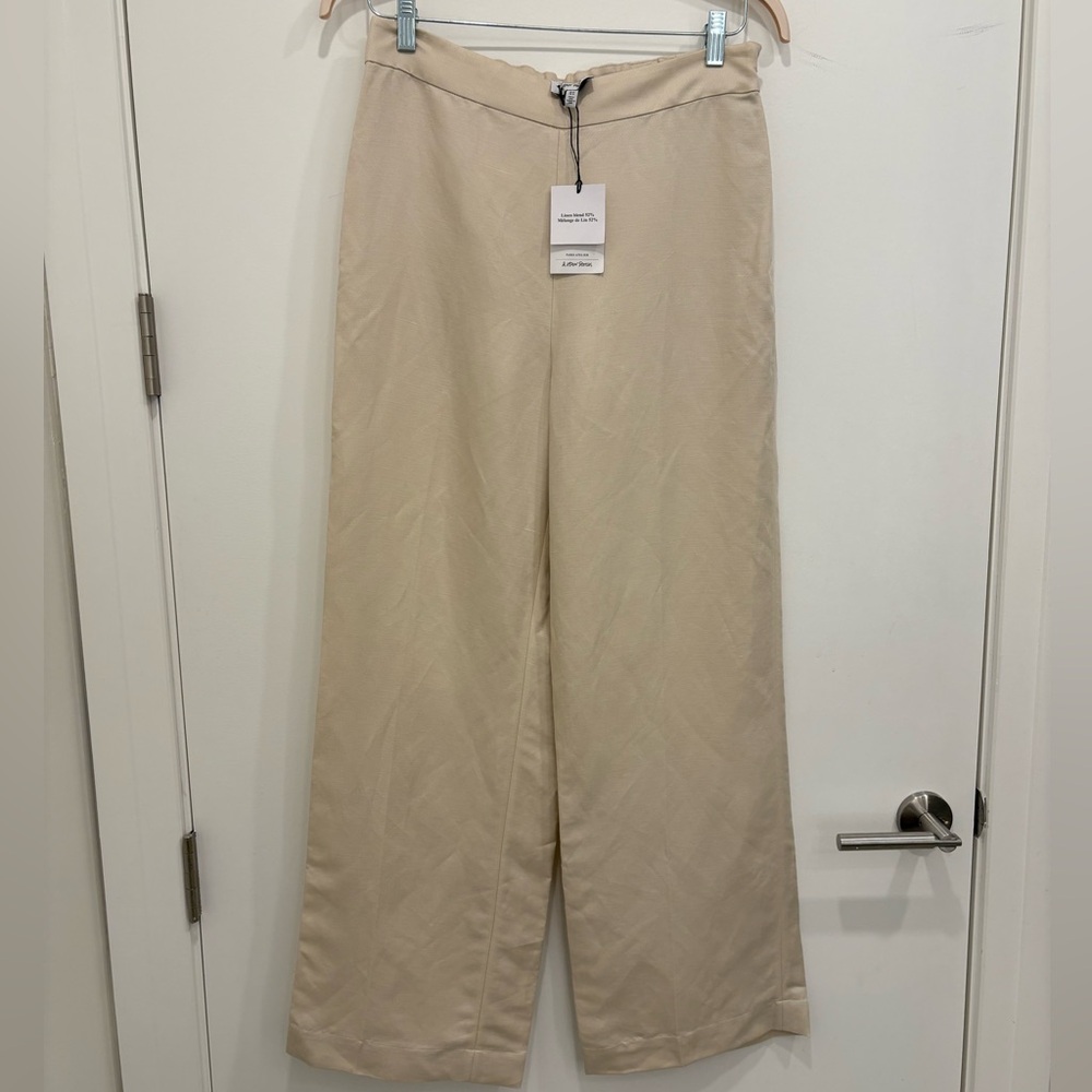& Other Stories Linen Blend Light Beige Pull on Wide- Leg Trouser